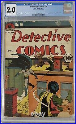 (1941) DETECTIVE COMICS #50 CGC 2.0! Rare Golden Age BATMAN & ROBIN! Bob Kane