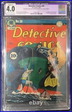 (1941) DETECTIVE COMICS #58 CGC 4.0 OWithWP RESTORED! Rare Golden Age 1st PENGUIN