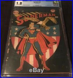 1942 DC Superman #14 Cgc 1.8 Classic Shield Eagle Patriotic Cover Golden Age Ww2