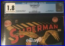 1942 DC Superman #14 Cgc 1.8 Classic Shield Eagle Patriotic Cover Golden Age Ww2