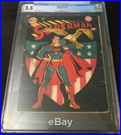 1942 DC Superman #14 Cgc 2.5 Classic Shield Eagle Patriotic Cover Golden Age Ww2