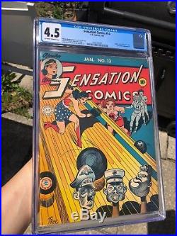 1943 Sensation Comics #13 CGC 4.5 War Cover! Golden Age Hitler, Mussolini! NICE