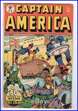 1944 Timely Golden Age Captain America #40 Classic Wwii War Cover Trimmed