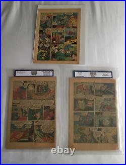 3 Comic book golden age pages featuring Superman Human Torch And Destroyer Rare