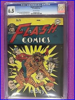 3 issue LOT Flash Comics Golden Age 1944 #52 4.0, #69 CGC 5.0, #74 CGC 6.5