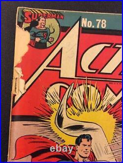 ACTION COMICS #78 GOLDEN AGE 1944 SUPERMAN 10 Cent DC Complete JERRY SIEGEL