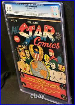 ALL STAR COMICS #9 (DC Feb/Mar 1942) Golden Age CGC 5.0