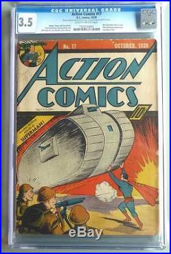 Action Comics # 17 6th Superman cover! CGC 3.5 rare Golden Age book