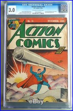 Action Comics # 19 1st Regular Superman cover! CGC 3.0 rare Golden Age book