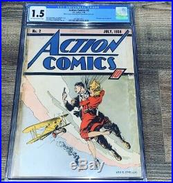 Action Comics 2 CGC 1.5 FR/GD OWithW DC 1938 2nd App SUPERMAN Rare Golden Age