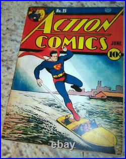 Action Comics #25 Early Golden age Superman Supple inside complete, repro cover
