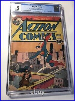 Action Comics #28 CGC 0.5 Golden Age DC Comic Book! RARE Superman (9/40) CLASSIC