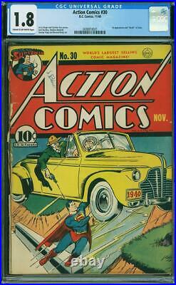 Action Comics #30 CGC 1.8 DC 1940 1st Zolar! Key Golden Age! L10 361 cm