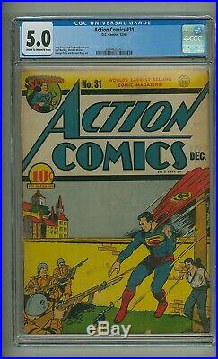 Action Comics 31 (CGC 5.0) C-O/W pages Superman Golden Age DC 1940 (c#24378)