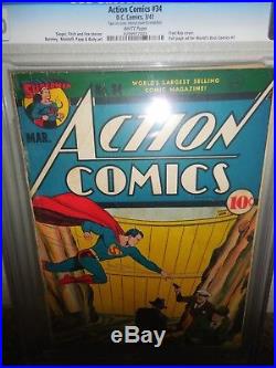 Action Comics 34 Cgc 3.0 Blue Superman Golden Age Rare White Pages