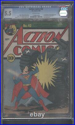 Action Comics #40 CGC 5.5 WW2 War Cover! Golden Age Great