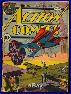 Action Comics #55 Unrestored Superman WWII War Cover Golden Age DC 1942 FR-GD