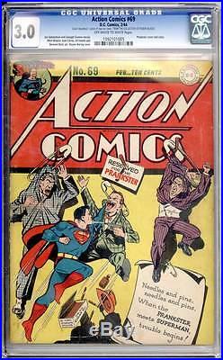 Action Comics # 69 Classic Prankster cover! CGC 3.0 rare Golden Age book
