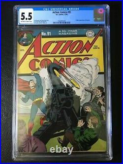 Action Comics 91 CGC 5.5 Classic Superman Cover Dec 1945 Golden Age Rare
