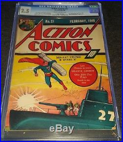 Action Comics Issue 21 Feb 1940 Cgc 2.5 G+ Golden-age Superman Wwii Cover