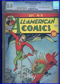 All American Comics 18 CGC 5.0 OW Pages 3rd Green Lantern Golden age key 1940