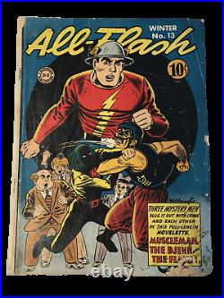 All-Flash #13 (Missing 2 CF) RARE Golden Age Comic Book! D. C. Comics! Winter'43