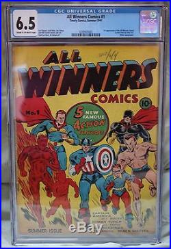 All Winners Comics 1 Golden Age Cgc 6.5 Timely Comics 1941 Captain America