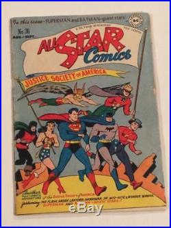 All-star Comics #36 DC Comics Golden Age 1947 GD Batman Superman app pix in desc