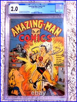 Amazing-Man Comics #15 (Centaur, 1940) CGC 2.0 HTF Golden Age Classic