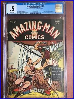 Amazing-Man Comics CGC. 5 BR GLANZMAN CENTAUR SUPER RARE GOLDEN AGE