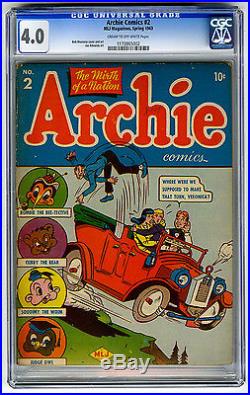 Archie Comics #2 CGC 4.0 Bob Montana Jughead Betty Veronica MLJ Golden Age Comic