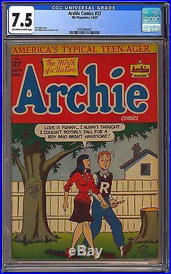 Archie Comics #27 High Grade Golden Age MLJ Teen Humor 1947 CGC 7.5 VF