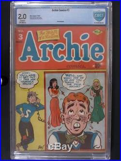 Archie Comics #3 CBCS 2.0 GD MLJ 1943 SCARCE 3rd issue Golden Age comic