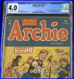 Archie Comics #4 (MLJ 1943) CGC 4.0 OW-W Only 38 in Census! Golden Age