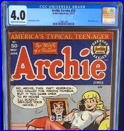 Archie Comics #50 (1951) CGC 4.0 VG Classic Betty Cover! Rare Golden Age