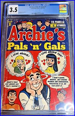 Archie Pals N Gals? #1 Cgc 3.5 Htf? Golden Age Bill Vigoda Cover 1952
