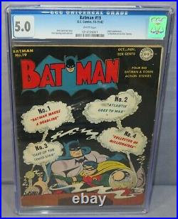 BATMAN #19 (Joker appearance) CGC 5.0 VG/FN White Pages DC 1943 Golden Age