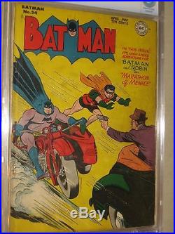 Batman 34 (dc Comics 1946) Robin, Penguin & Joker Cbcs 3.5 (vg-) Golden Age