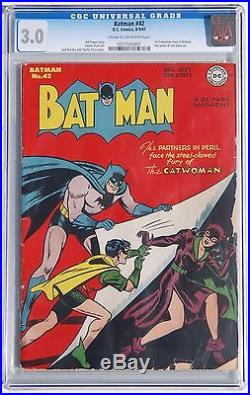 BATMAN 42 CGC 3.0 GOLDEN AGE COMIC BOOK 1947 1st CATWOMAN COVER IN BATMAN TITLE