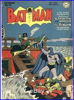 BATMAN #43 (1947) Higher Mid Grade Golden Age Penguin Appearance- Classic Cover