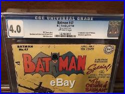 BATMAN #47 CGC 4.0 OW 1st detailed origin & bat signal on cover, golden age Key