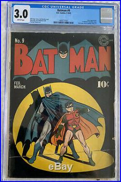 BATMAN #9 1942 CGC 3.0 DC Comics Golden Age Classic Cover Joker Appearance