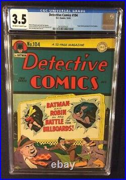 BATMAN DETECTIVE COMICS #104 CGC 3.5 DC 1945 Golden Age 10 Cent FRANK SINATRA
