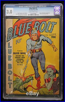 BLUE BOLT #1 CGC 3.0 1st Wonder Boy JOE SIMON Novelty Press Golden Age Comic