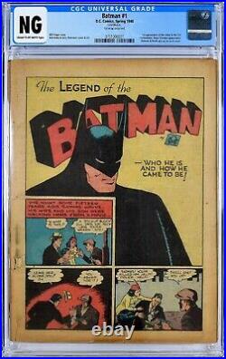 Batman # 1 1940 Golden Age Cgc Authenticated. Cream To Off-white Pages, Complete