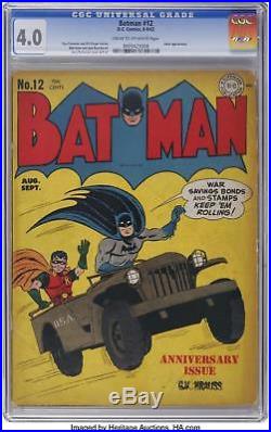 Batman #12 CGC 4.0 (VG) DC Comics, Golden Age, 1st App Batcave, Joker app