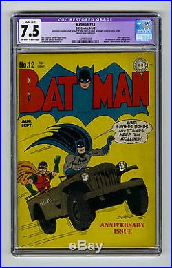 Batman #12 CGC 7.5 OWithW Anniversary Cover WWII Robin Joker Kane DC Golden Age