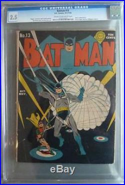 Batman # 13 Classic Parachute cover! CGC 2.5 scarce Golden Age book