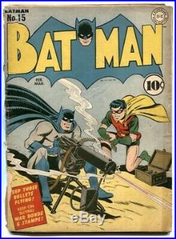Batman #15 1943-DC Golden Age. 50 Caliber machine gun-Catwoman-Nazi- G