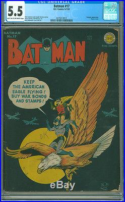 Batman 17 CGC 5.5 FN- DC 1943 Golden Age Classic War Cover Penguin Appearance